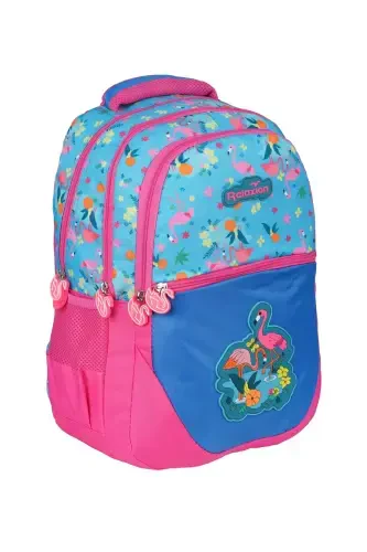 Relaxion Flamingo Figured Turquoise-Pink Girl Primary School Bag and Lunch Box-TURQUOISE PINK FLAMINGO - RKY SERENITY (1)