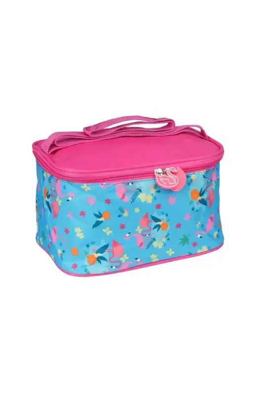Relaxion Flamingo Figured Turquoise-Pink Girl Primary School Bag and Lunch Box-TURQUOISE PINK FLAMINGO - 3