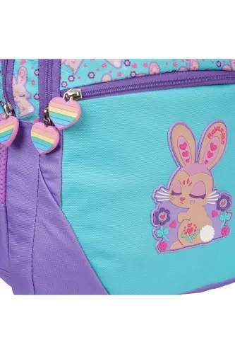 Relaxion Turquoise And Purple Rabbit Patterned Primary School Backpack Lunch Box Bag Set-TURQUOISE - 5