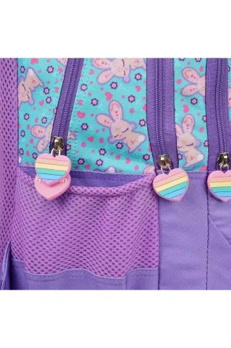 Relaxion Turquoise And Purple Rabbit Patterned Primary School Backpack Lunch Box Bag Set-TURQUOISE - 7