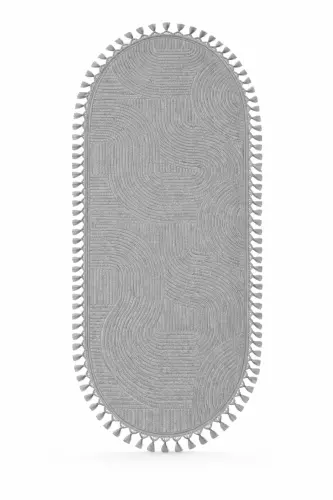 Relief Oval Knit Fringed Joy Non-Slip Washable Living Room Kitchen Hallway Runner Carpet Rug GREY - GREYtc1 - 2