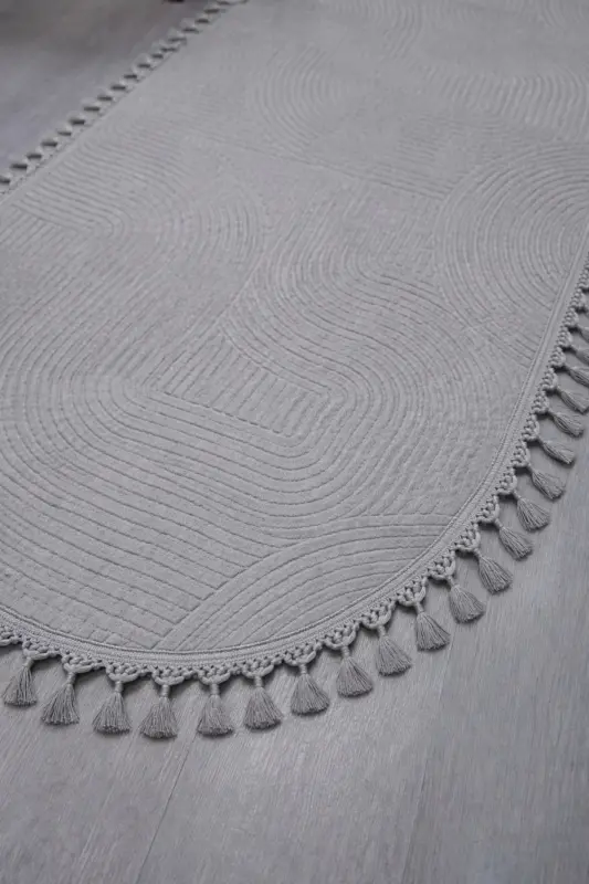 Relief Oval Knit Fringed Joy Non-Slip Washable Living Room Kitchen Hallway Runner Carpet Rug GREY - GREYtc1 - 4