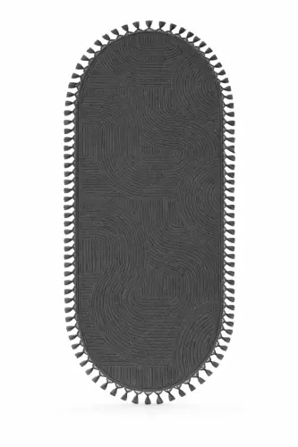 Relief Oval Knitted Fringe Joy Non-Slip Washable Living Room Kitchen Hallway Runner Carpet Rug ANTHRACITE - Anthracittc1 - 2
