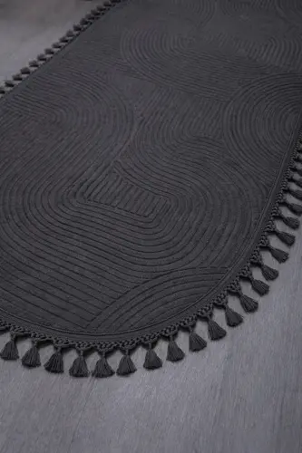 Relief Oval Knitted Fringe Joy Non-Slip Washable Living Room Kitchen Hallway Runner Carpet Rug ANTHRACITE - Anthracittc1 - 4