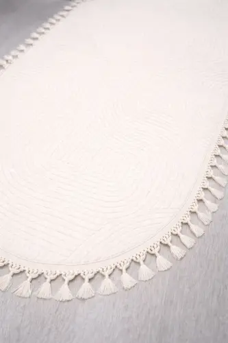 Relief Oval Knitted Fringe Joy Non-Slip Washable Living Room Kitchen Hallway Runner Carpet Rug CREAM - Kremtry - 4