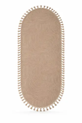 Relief Oval Knitted Fringed Joy Non-Slip Washable Living Room Kitchen Hallway Runner Carpet Rug MINK - MINKP01 - 2