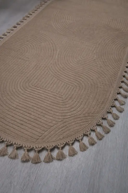Relief Oval Knitted Fringed Joy Non-Slip Washable Living Room Kitchen Hallway Runner Carpet Rug MINK - MINKP01 - 3