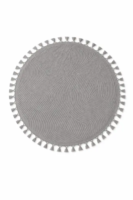 Relief Round Knitted Fringed Joy Non-Slip Base Carpet Runner Rug GREY - grixx1 - 2