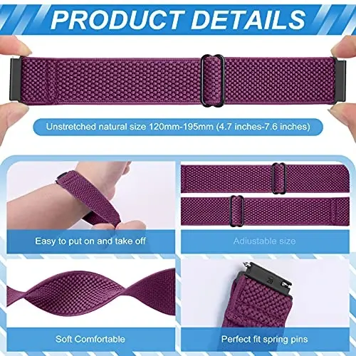 Relting Compatible with 16mm 18mm 19mm 20mm 22mm 24mm Watch Bands Quick Release Replacement Wristband,Adjustable Stretchy Nylon Solo Loop Straps Fabric Braided Sport Elastic Bands for Men Women - 2