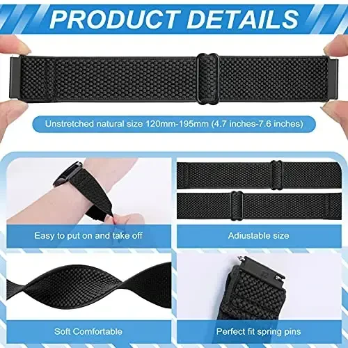 Relting Compatible with 16mm 18mm 19mm 20mm 22mm 24mm Watch Bands Quick Release Replacement Wristband,Adjustable Stretchy Nylon Solo Loop Straps Fabric Braided Sport Elastic Bands for Men Women - MODAZONE (1)