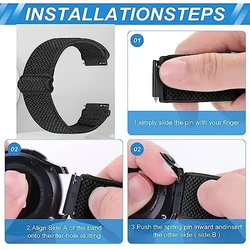 Relting Compatible with 16mm 18mm 19mm 20mm 22mm 24mm Watch Bands Quick Release Replacement Wristband,Adjustable Stretchy Nylon Solo Loop Straps Fabric Braided Sport Elastic Bands for Men Women - 3