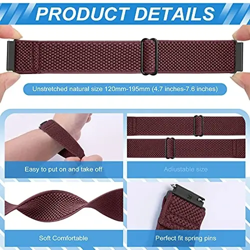 Relting Compatible with 16mm 18mm 19mm 20mm 22mm 24mm Watch Bands Quick Release Replacement Wristband,Adjustable Stretchy Nylon Solo Loop Straps Fabric Braided Sport Elastic Bands for Men Women - 2