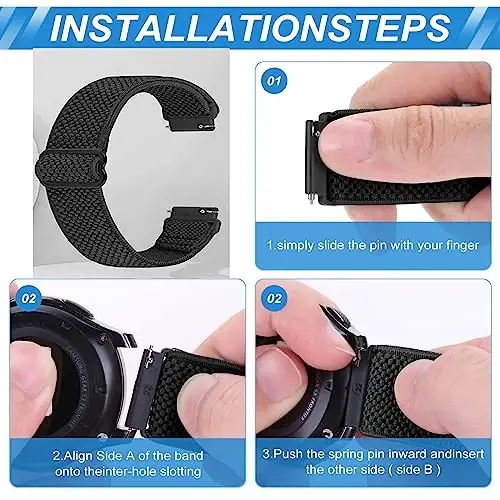Relting Compatible with 16mm 18mm 19mm 20mm 22mm 24mm Watch Bands Quick Release Replacement Wristband,Adjustable Stretchy Nylon Solo Loop Straps Fabric Braided Sport Elastic Bands for Men Women - 3