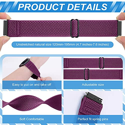 Relting Compatible with 16mm 18mm 19mm 20mm 22mm Watch Bands Quick Release Replacement Wristband,Adjustable Stretchy Nylon Solo Loop Straps Fabric Braided Sport Elastic Bands for Men Women - 2