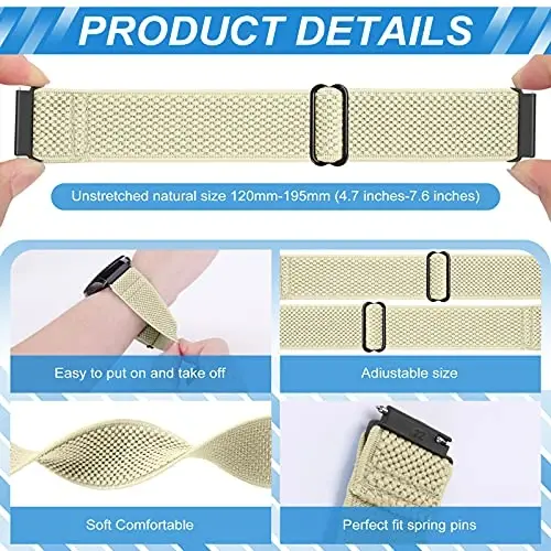 Relting Compatible with 16mm 18mm 19mm 20mm 22mm 24mm Watch Bands Quick Release Replacement Wristband,Adjustable Stretchy Nylon Solo Loop Straps Fabric Braided Sport Elastic Bands for Men Women - MODAZONE (1)