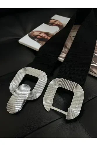 Ремень женский эластичный с серебряной пряжкой, ремень для куртки, ремень для рубашки, ремень для платья - черный - 3
