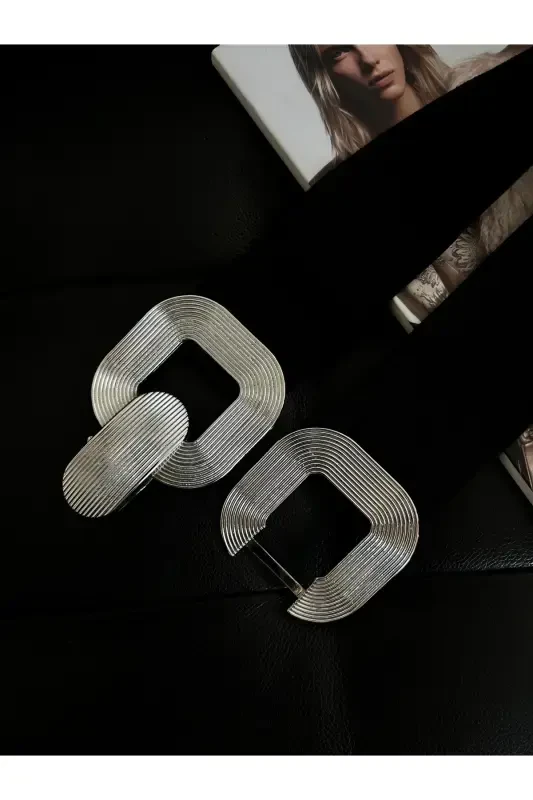 Ремень женский эластичный с серебряной пряжкой, ремень для куртки, ремень для рубашки, ремень для платья - черный - 4