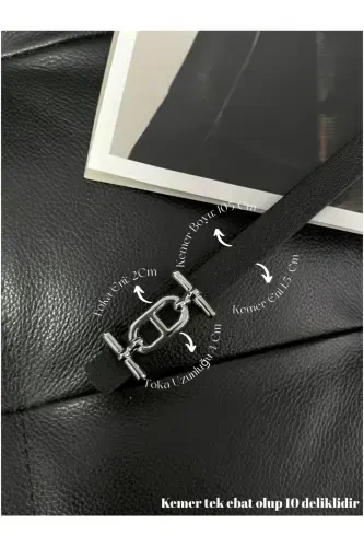 Ремень женский тонкий с серебряной пряжкой, брючный ремень, ремень для рубашки, ремень для куртки - черный - 1