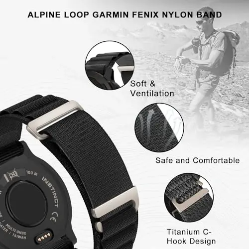 Ремешок для часов Bolesi Alpine Loop Nylon, совместимый с Garmin Instinct 2 Solar, 22 мм, мягкий, дышащий, регулируемый, с крючком C-образной формы, спортивный заменяемый ремешок для Instinct Solar/Tactical/Esports/Tide, мужской/женский - 2