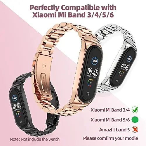MIJOBS Strap for Xiaomi Mi Band 6 Mi Band 5, Metal Strap Compatible with Mi Band 4 Mi Band 3 Replacement Wristband Stainless Steel Watch Band for Men Women - MIJOBS (1)