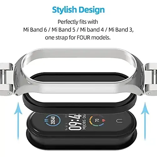 MIJOBS Strap for Xiaomi Mi Band 6 Mi Band 5, Metal Strap Compatible with Mi Band 4 Mi Band 3 Replacement Wristband Stainless Steel Watch Band for Men Women - 3