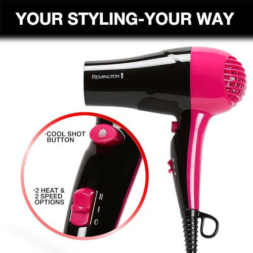 Remington Compact Styler - Small & Portable Hair Dryer - Ceramic Blow Dryer with 2 Heat/Speed Settings & Cool Shot Button for Smooth Finish - Travel Size Lightweight Handheld Dryer, 1875W - 4