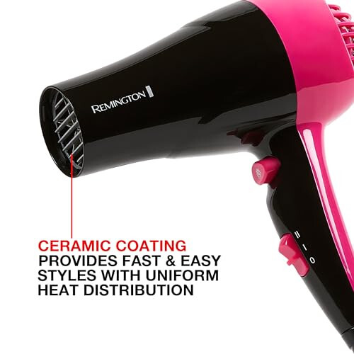 Remington Compact Styler - Small & Portable Hair Dryer - Ceramic Blow Dryer with 2 Heat/Speed Settings & Cool Shot Button for Smooth Finish - Travel Size Lightweight Handheld Dryer, 1875W - 6