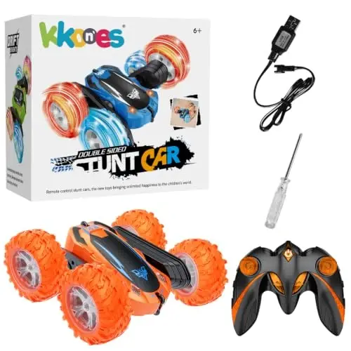Remote Control Car, 2.4GHz Electric Race Stunt Car, 360° Rotating RC Car | Kids Car Toys, LED Headlights Double Sided RC 4WD High Speed Off Road Gift for 3 4 5 6 7 8-12 Year Old Boy Toys (Orange) - 4