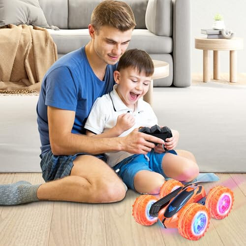 Remote Control Car, 2.4GHz Electric Race Stunt Car, Double Sided 360° Rolling Rotating Rotation, LED Headlights RC 4WD High Speed Off Road Gift for 3 4 5 6 7 8-12 Year Old Boy Toys (Orange) - 6