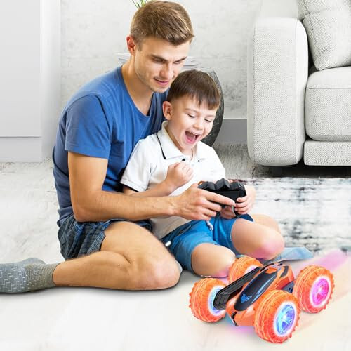 Remote Control Car, 2.4GHz Electric Race Stunt Car, Double Sided 360° Rolling Rotating Rotation, LED Headlights RC 4WD High Speed Off Road Gift for 3 4 5 6 7 8-12 Year Old Boy Toys (Orange) - 14