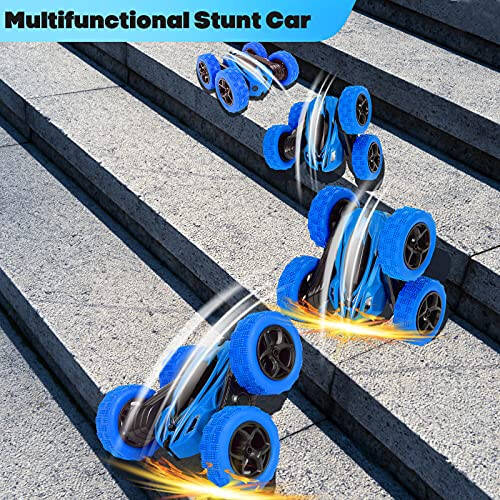 Remote Control Car, 4WD RC Cars with Double Sided 360 Degrees Tumbling and Rotating, 2.4GHZ RC Stunt Car with LED, RC Car Toys for 8 Year Old Boys Girls - 3