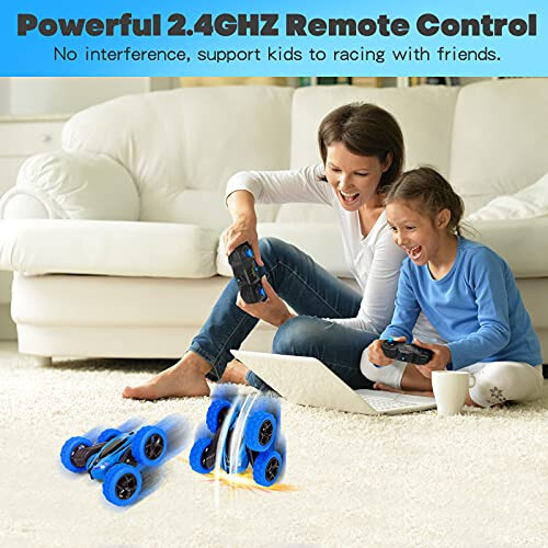 Remote Control Car, 4WD RC Cars with Double Sided 360 Degrees Tumbling and Rotating, 2.4GHZ RC Stunt Car with LED, RC Car Toys for 8 Year Old Boys Girls - 4