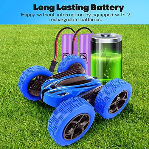 Remote Control Car, 4WD RC Cars with Double Sided 360 Degrees Tumbling and Rotating, 2.4GHZ RC Stunt Car with LED, RC Car Toys for 8 Year Old Boys Girls - 5