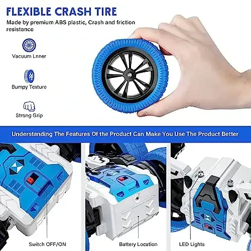 Remote Control Car, Double Sided RC Car, 4WD Off-Road Stunt Car with 360° Flips, 2.4Ghz Indoor/Outdoor All Terrain Rechargeable Electric Toy Cars Gifts for Boys Kids 3 + Year Old (Red) - 2