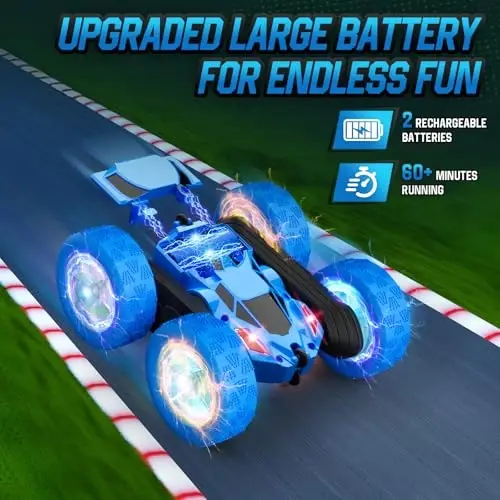 Remote Control Car for Boys 6-12 Year Old Double Sided 360°Rotating 4WD Rechargeable RC Cars Race Stunt Toy Car for Kids Birthday-Blue - 3