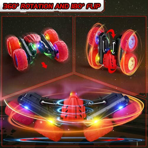 Remote Control Car RC Cars, 360°Rotating RC Race Car Toy with Headlight Wheel Light, 2.4Ghz Double-Side Roll 4WD Rock Crawler, Birthday Gifts for Boys Girls Age 3+ Year Old Kids Toys (Red) - 5