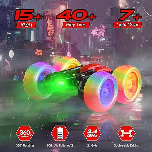 Remote Control Car RC Cars, 360°Rotating RC Race Car Toy with Headlight Wheel Light, 2.4Ghz Double-Side Roll 4WD Rock Crawler, Birthday Gifts for Boys Girls Age 3+ Year Old Kids Toys (Red) - 9