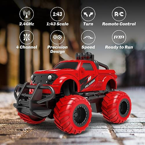 Remote control car toddler toys age 2-4, 1:43 scale rechargeable RC car toys for boys 3-5 year old, gifts for 2 3 4 5 year old boys girls birthday, 2.4 GHz RC truck toy vehicle for kids, red - 5