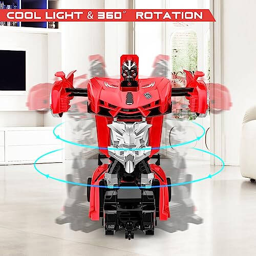 Remote Control Car, Toy for 3-8 Year Old Boys, 360° Rotating RC Deformation Robot Car Toy with LED Light, Transform Robot RC Car Age 3 4 5 6 7 8-12 Years Old for Kids, Boys Girls Birthday Gifts (Red) - 3