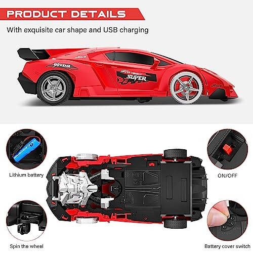 Remote Control Car, Toy for 3-8 Year Old Boys, 360° Rotating RC Deformation Robot Car Toy with LED Light, Transform Robot RC Car Age 3 4 5 6 7 8-12 Years Old for Kids, Boys Girls Birthday Gifts (Red) - 4