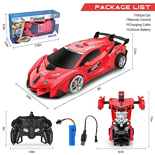 Remote Control Car, Toy for 3-8 Year Old Boys, 360° Rotating RC Deformation Robot Car Toy with LED Light, Transform Robot RC Car Age 3 4 5 6 7 8-12 Years Old for Kids, Boys Girls Birthday Gifts (Red) - 5