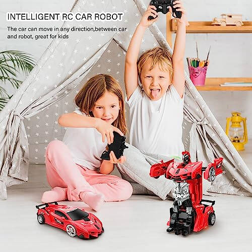 Remote Control Car, Toy for 3-8 Year Old Boys, 360° Rotating RC Deformation Robot Car Toy with LED Light, Transform Robot RC Car Age 3 4 5 6 7 8-12 Years Old for Kids, Boys Girls Birthday Gifts (Red) - 6