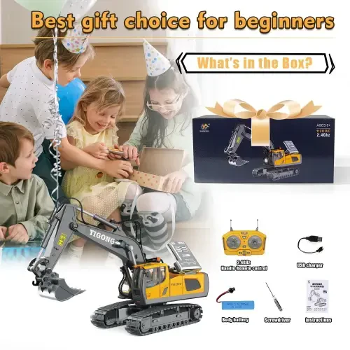 Remote Control Excavator, 11 Channel RC Construction Vehicle Toys, Rechargeable RC Engineering Car Gifts for Kids - 4
