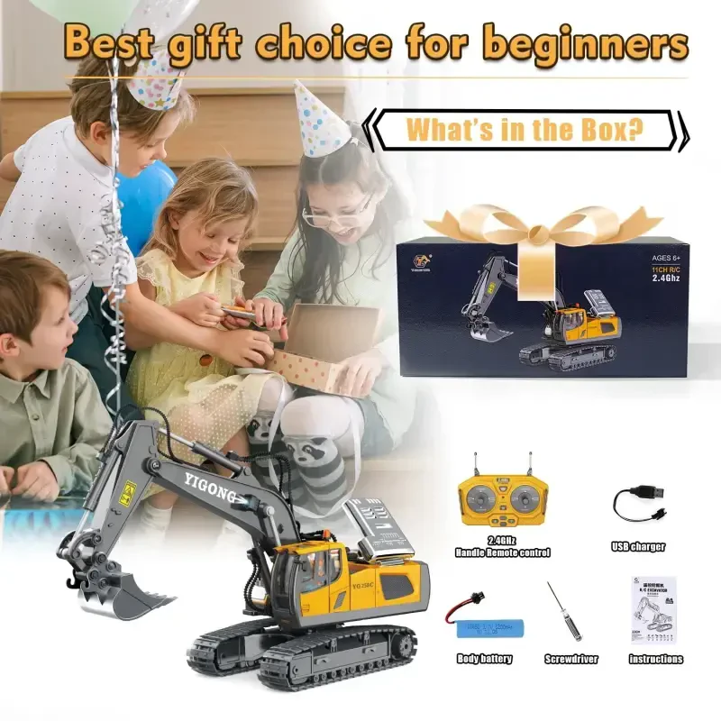 Remote Control Excavator, 11 Channel RC Construction Vehicle Toys, Rechargeable RC Engineering Car Gifts for Kids - 4
