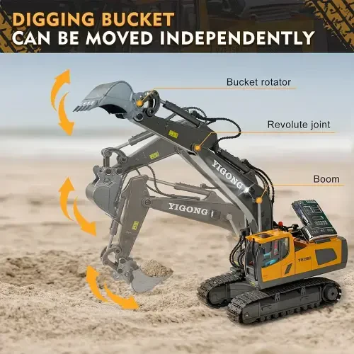 Remote Control Excavator, 11 Channel RC Construction Vehicle Toys, Rechargeable RC Engineering Car Gifts for Kids - 7