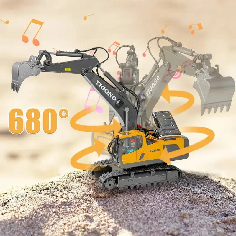 Remote Control Excavator, 11 Channel RC Construction Vehicle Toys, Rechargeable RC Engineering Car Gifts for Kids - 8
