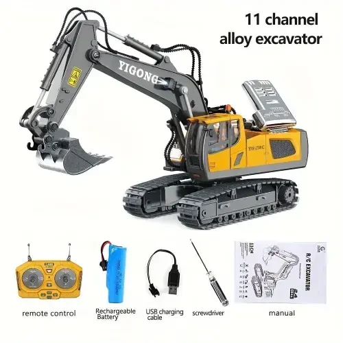 Remote Control Excavator, 11 Channel RC Construction Vehicle Toys, Rechargeable RC Engineering Car Gifts for Kids - 9