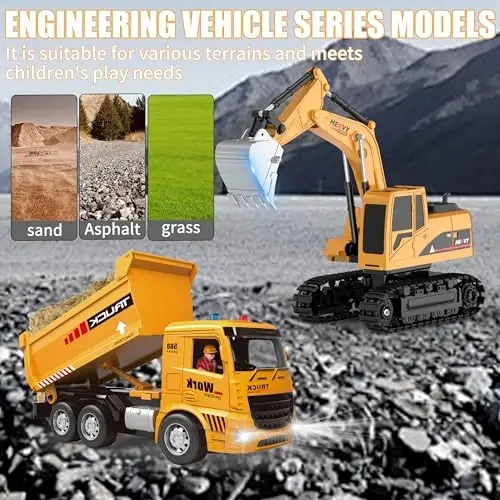 Remote Control Excavator and Dump Truck Toy Set - RC Construction Vehicles Toy with Barricades, Road Signs, Simulated Rocks, Lights and Sounds, Birthday Gifts for Toddlers 3-12 year Boys Girls - REMOTE (1)