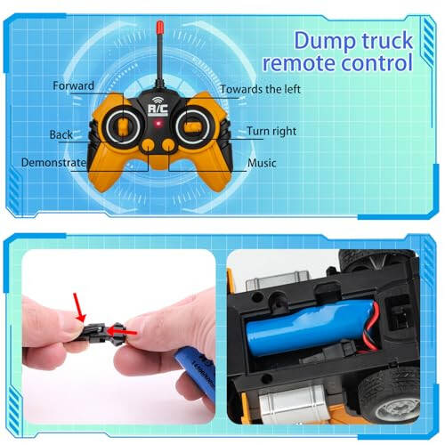 Remote Control Excavator and Dump Truck Toy Set - RC Construction Vehicles Toy with Barricades, Road Signs, Simulated Rocks, Lights and Sounds, Present for Toddlers 3-12 year Boys Girls - 7