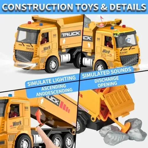 Remote Control Excavator and Dump Truck Toy Set - RC Construction Vehicles Toy with Barricades, Road Signs, Simulated Rocks, Lights and Sounds, Present for Toddlers 3-12 year Boys Girls - 5